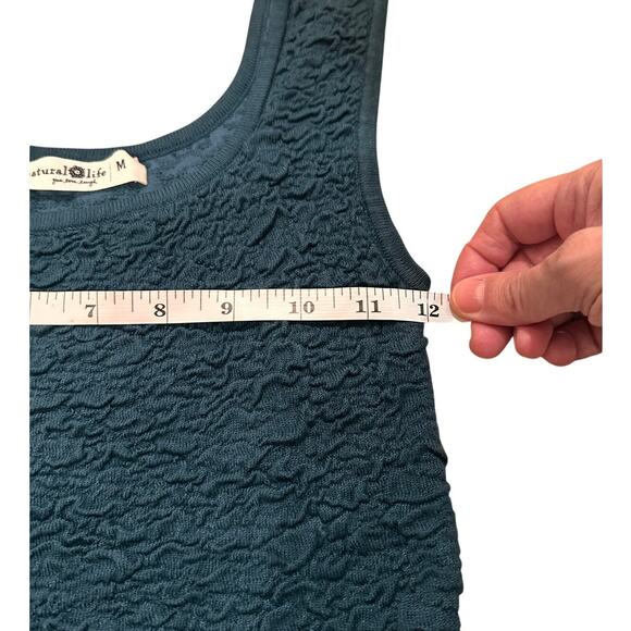 Natural Life Danielle Square Neck Tank Teal Sweater-Like Bubble Texture, M - Picture 3 of 7